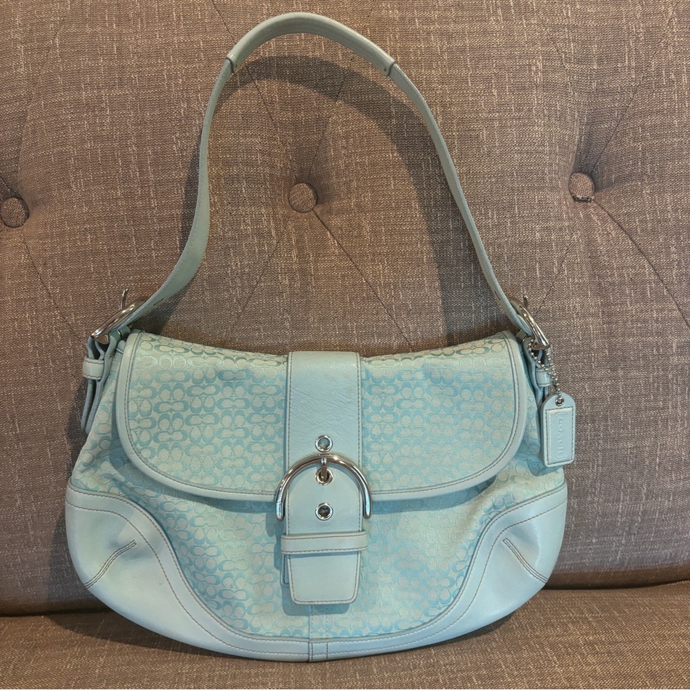 Coach Soho flap bag robin egg blue jacquard bag